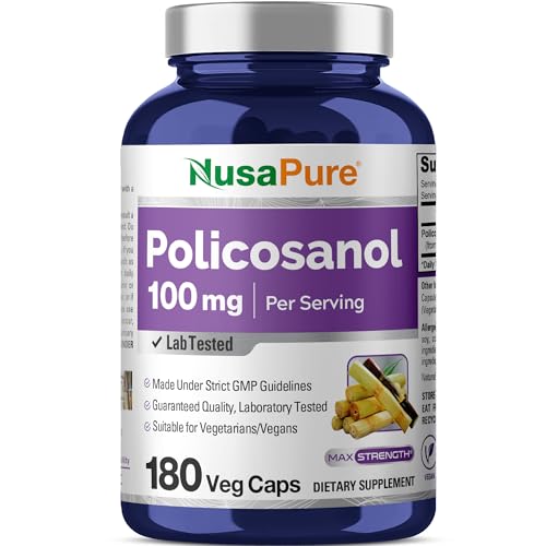 NusaPure Policosanol 100mg 180 Veggie Capsules (Vegan, Non-GMO)