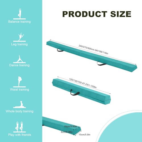 FBSPORT 270CM Faltender Schwebebalken, Gymnastik Balance Balken, Gymnastikboden Balken, Beflockungsschicht Balancierbalken, Balance Fitness Ausrüstung für Kinder