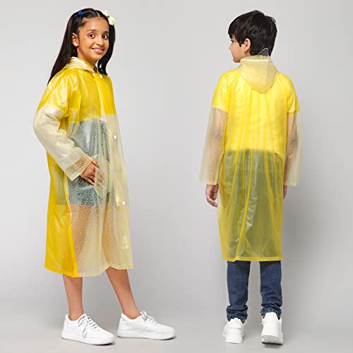 Image of THE CLOWNFISH Polyester Drench Dew Series Unisex Kids Waterproof Single Layer Pvc Standard Length Longcoat /Raincoat With Adjustable Hood.