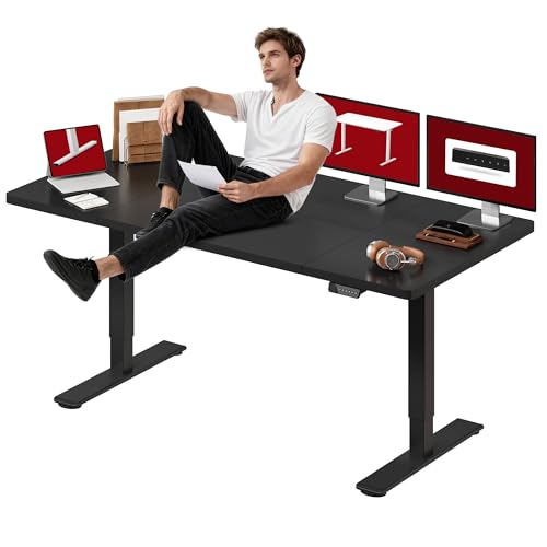 Image of SANODESK Dual Motor Electric Standing Desk 79 x 32 Inches, Height Adjustable Sit Stand Desk with Large Splice Board for Home Office, Computer Workstation, Study & Gaming, Black Frame /Black Top