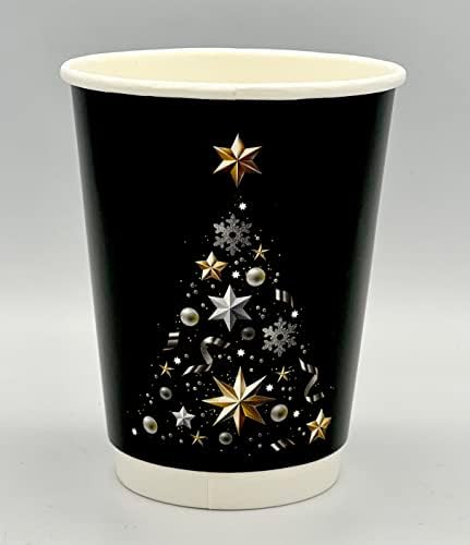 HOT BARGAINS 12oz Black Christmas Theme Double Wall Insulated Disposable Coffee Cups - Kraft Paper Cups for Chocolate Tea, Espresso, and Cold Drinks Hot Cup (1)