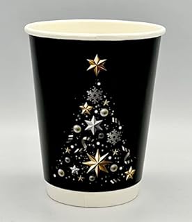 HOT BARGAINS 12oz Black Christmas Theme Double Wall Insulated Disposable Coffee Cups - Kraft Paper Cups for Chocolate Tea, Espresso, and Cold Drinks Hot Cup (1)