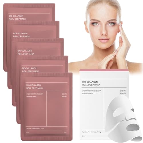 Bio Collagen Mask,5pcs Bio Collagen Mask Overnight,Bio-Collagen Real Deep Mask,Overnight Facial Mask,Máscara de Colágeno Overnight,Mascarilla Facial Hidratante