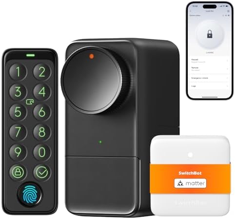 SwitchBot WLAN Smart Lock Pro mit Touchscreen-Tastatur, Türriegelschlösser, Smartes Türschloss, Elektronisches Türschloss, Türöffner per App, Fingerprint, Code, Alexa, Google, unte