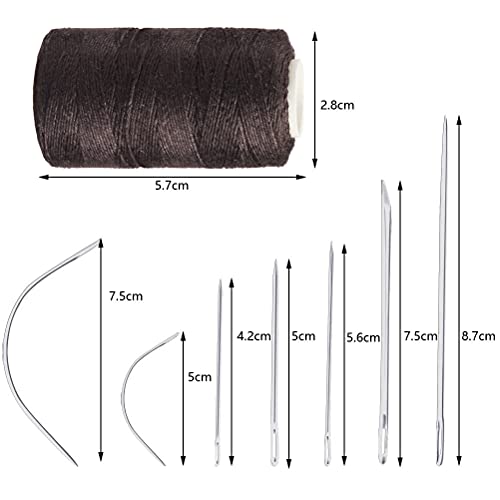 3 Rolls Hair Extension Thread Sewing Threads Hair Weave Threads With 7Pcs Curved Upholstery Needles Wax Thread For Hand Sewing, Hair Extensions, Making Wigs Diy (Brown) #TOP2