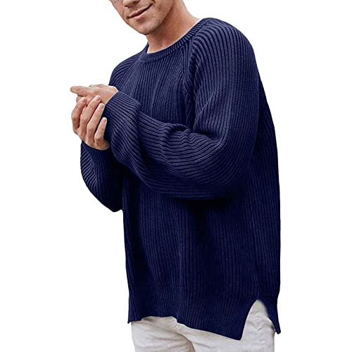 Cardigan en tricot pour homme au col rond élégant, coupe longue d'hiver en matériau souple durable
