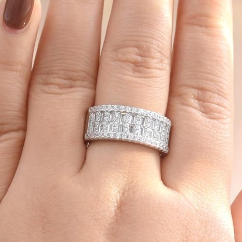 AAAAA Cz Wedding Bands for Women 925 Sterling Silver Emerald Wide Band Rings Anniversary Eternity Ring Size 5-104