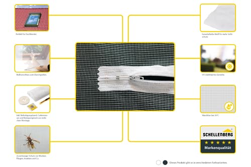 Schellenberg 50328 Fliegengitter für Dachfenster mit Reißverschluss, Insektenschutz, 150 x 180 cm, UV-stabil, einfache Montage ohne bohren, inkl. Klebestreifen, Weiß