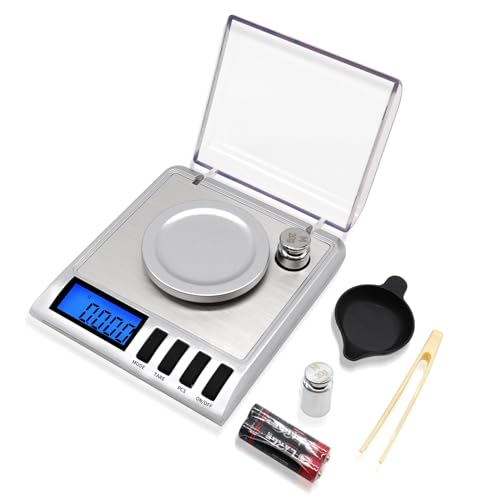 UNIWEIGH Milligram Scale 50g/001g Compact Pocket Scale with 20g Calibration Weight Jewelry and Gem Scale Mg Scale for Powder Medicine Reloading Includes Scoop Powder Pan and Tweezers