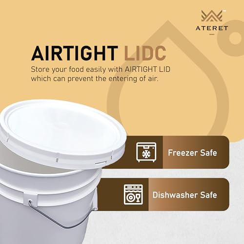 ATERET 5 Gallon White Bucket & Lid - Durable 90 Mil All Purpose Pail - Food Grade - BPA Free Plastic - Made in USA (6 Pack) - Thumbnail 4