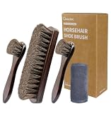 Choochoc Schuhpflege-Set mit Schuhbürsten aus 100% Rosshaar, Holzgriff und Mikrofasertuch,4-teilig – als Pferdehaarbürste und Lederbürste für Leder, Wildleder und Nubuk