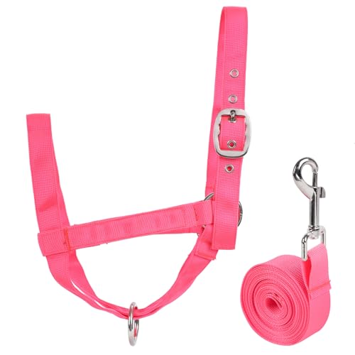 Cow Halter Cattle Halters Adjustable Calf Halter with Leading Rope for Horse Donkey Goat Nylon Cattle Training Supplies Pink M