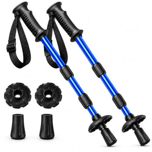 Walking Poles, Adjustable 64-135cm Telescopic Hiking Poles, Lightweight Aluminium Trekking Sticks, Anti-Shock, Ergonomic Grips, Wrist Straps, Mud