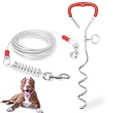 Dog Tie Out Cable and Stake - Heavy Duty Long Dog Leash 30ft for Meidum Large Dogs - Tangle Free Rop