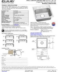 Miniatura 2 de Elkay LRAD191960 Lustertone - Fregadero de cocina de acero inoxidable con caída de 19-12 pulgadas, 3 agujeros para grifo