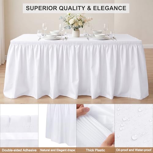 TURSTIN 8 Pieces White Plastic Table Skirts 14 Feet x 29 Inch for Rectangle Tables Fitted Tablecloth Disposable Table Cover for Birthday Party, Events, Banquette Baby Shower by TURSTIN - Used condition - Image 3