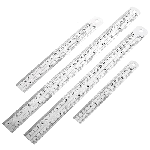 Metal Rulers, Steel Rulers Pack of 4, 6, 8, 12, 14-inch Stainless Steel Ruler