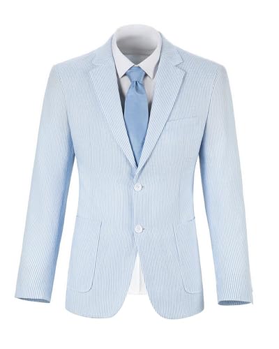 Seersucker Blazer Men Big and Tall Slim Fit Suit Jackets for Men Tuxedo Separate Sport Coat Formal Summer Beach Wedding Sky Blue Outfit Plus Size 3XL