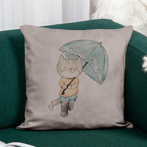 Coussin chat sous un parapluie effet cuir pour déco de salon - 5