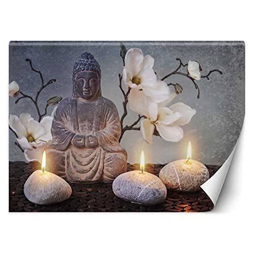 Feeby Papier Peint Intisse Statue De Bouddha Bougies Fleur 100x70 cm gris Déco Murale Trompe L' Oeil Tapisserie Moderne Salon Chambrea' Coucherr Salle De Bain...