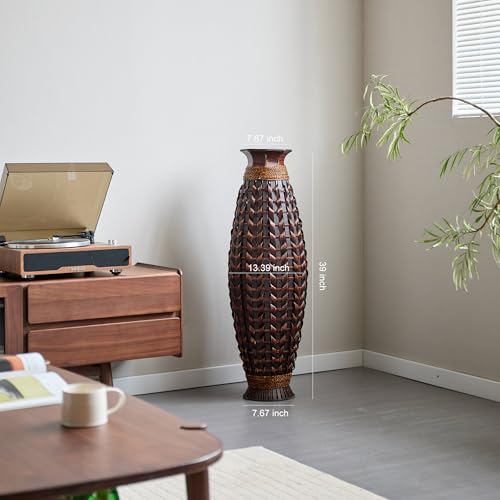 Image of Large Hand-Woven Bamboo Floor Vase, Tall Home Decor Floor Vase for Fake Flower Dried, Flower Holder for Living Room, Bedroom, Dining Room, Entryway, Hallway
