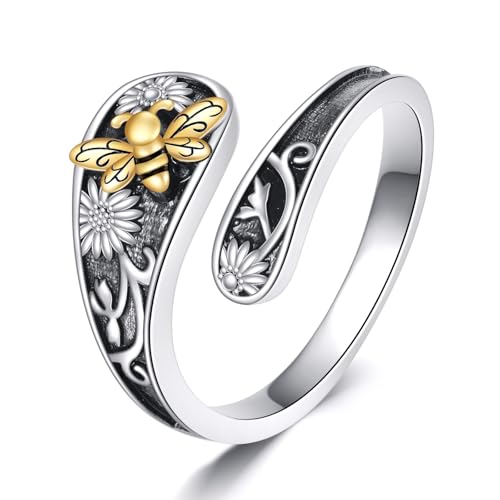 YFN Abeja Anillo Cuchara Plata de Ley 925 Anillo Cuchara Vintage Joyería Regalo para Hombres Mujeres