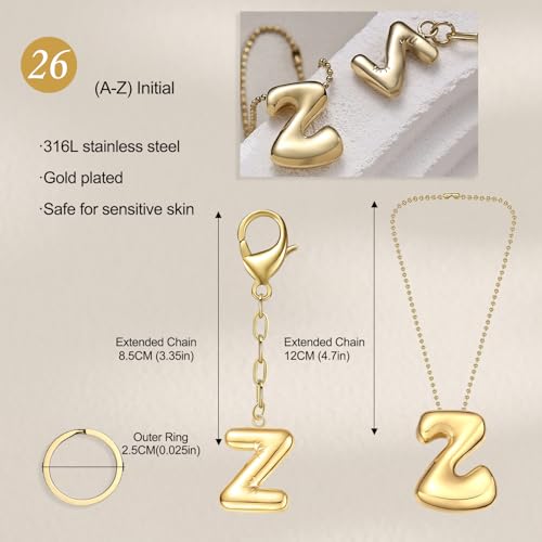 COTATI Gold Plated Bubble Letter Keychain for Women Initial Monogram Pendant Charm Keychains for Bag Handbags Purse
