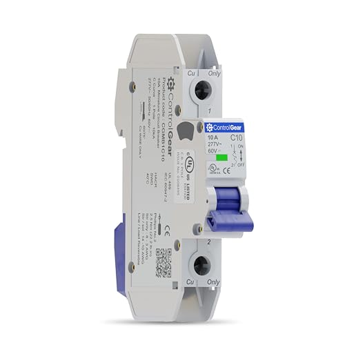 ControlGear Mini Circuit Breaker 10A, 1-Pole C Curve, DIN Rail Mount
