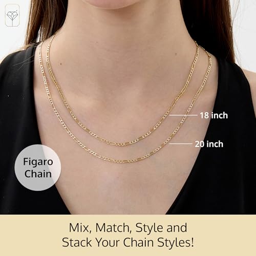 MAX + STONE Real 14K Gold Chain for Women & Men | 18 Inch or 20 Inch, Anti-Tarnishing, Hypoallergenic and Lightweight Chains with Secure Lobster Clasp in Various Designs4