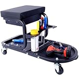 Car Detailing Cart – Rolling Mechanic Stool with Storage Drawer & Tool Holders, Garage Stool on Wheels for Auto Detailing, Car Wash Accessories & Mobile Detailing Equipment