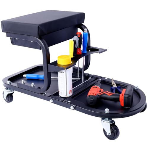 Car Detailing Cart â€“ Rolling Mechanic Stool with Storage Drawer & Tool Holders, Garage Stool on Wheels for Auto Detailing, Car Wash Accessories & Mobile Detailing Equipment