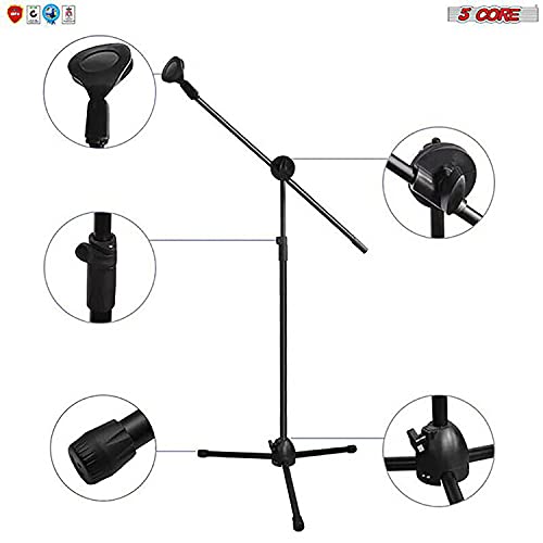 5 Core Dual Microphone Stand, Foldable Tripod Boom Mini Mic Stand On-Stage Stands Short Adjustable Mic Floor Stand For Singing 360 Rotating With Dual Mic Clip Holders Ms Dbl S #TOP6