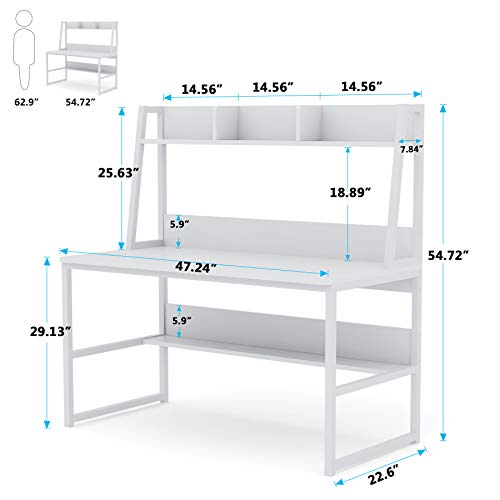 Tribesigns Computer Desk With Hutch, 47 Inches Home Office Desk With Space Saving Design With Bookshelf For Small Spaces(Engineered Wood, White&White) - Image 3