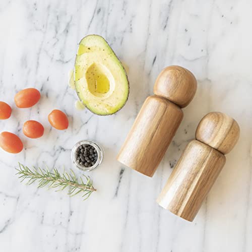 Monday Moose Manual Refillable Solid Acacia Wood Salt Shaker And Pepper Grinder Spice Mill Set Ceramic Rotor Steel Core With Strong Adjustable Coarseness (2Pcs - Shaker + Grinder, Small) #TOP7