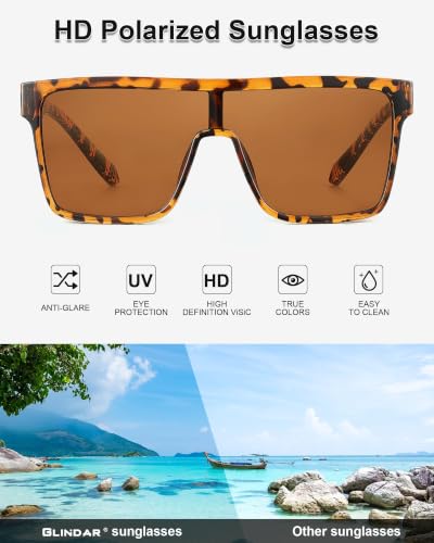 Image of GLINDAR Polarized Sunglasses Men Flat Top Womens, Oversized Square Shield | One Piece,Trendy,Lightweight,Driving