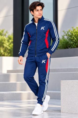 Image of Krystle Men's Tracksuit Set for Gym & Sports | Full Sleeve Zip-Up Track Jacket with Track Pants | Athletic Training & Running Tracksuit Set (Blue,Multisize)