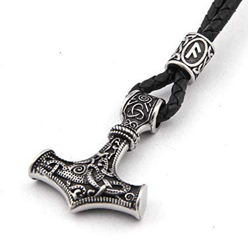 Bavipower Thor Hammer Viking Rune Bead Norse Leather Bracelet Stainless Steel Asatru Pagan Jewelry For Men Women #TOP2
