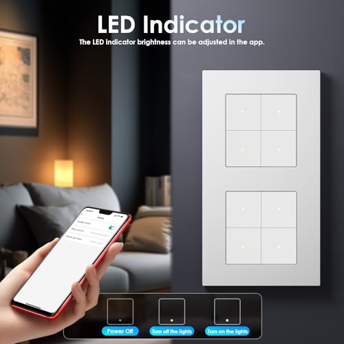 BSEED Doppel Smart Zigbee Schalter mit Steckklemme,Smart Lichtschalter Funktioniert mit Alexa & Google Home,Timing-Funktion, PC Rahmen,Zigbee Hub & Neutralleiter Erforderlich,4 Fach 1 Weg,Weiß