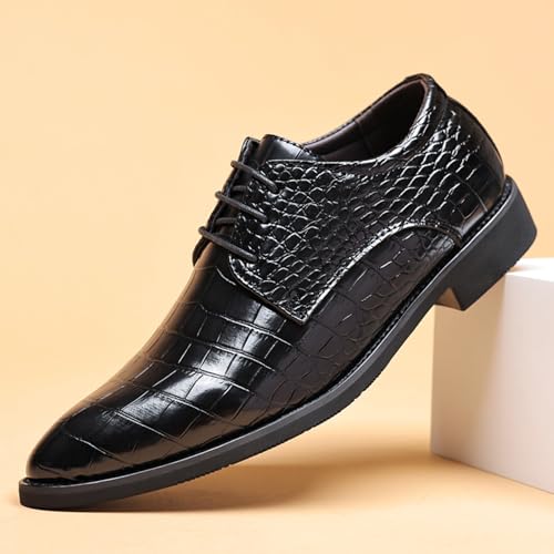 Men'S Leather Stone Pattern Pointed Toe Oxford Shoes,Lightweight Lace-Up Fashion Low Heel Dress Shoes, Tuxedo Casual Prom Party Shoes3