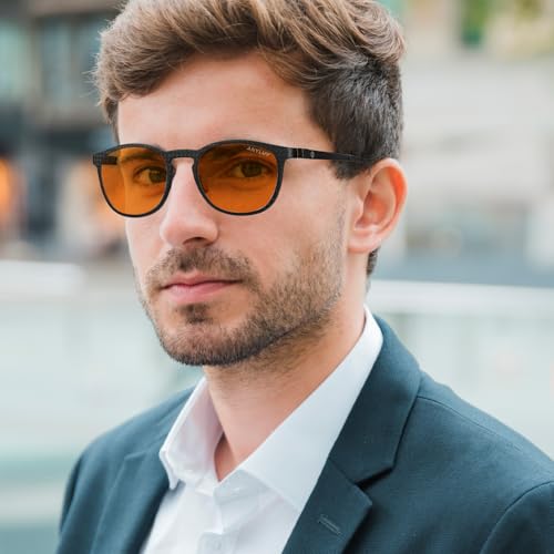 Image of ANYLUV Blue Light Glasses Men, Vintage Round Carbon Fiber Eyewear, Lightweight Mens Computer Gaming Glasses, Anti Eyestrain