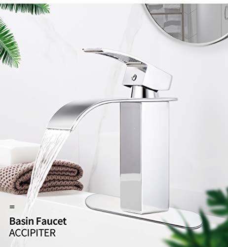 Hihia Chrome Bathroom Faucet Waterfall Spout Single Handle Silver With Deck Pop Drain Commercial Modern Lavatory Deck Mount Basin Washbasin Faucet With Deck (One Or 3 Hole) #TOP2