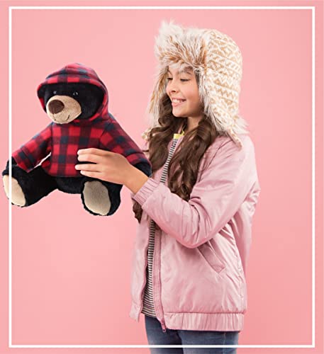 Dollibu Plush Black Bear With Red Plaid Hoodie - Soft Huggable Wild Life Black Bear, Adorable Playtime Zoo Black Bear Plush, Cute Cuddle Gift For Kids And Adults #TOP5