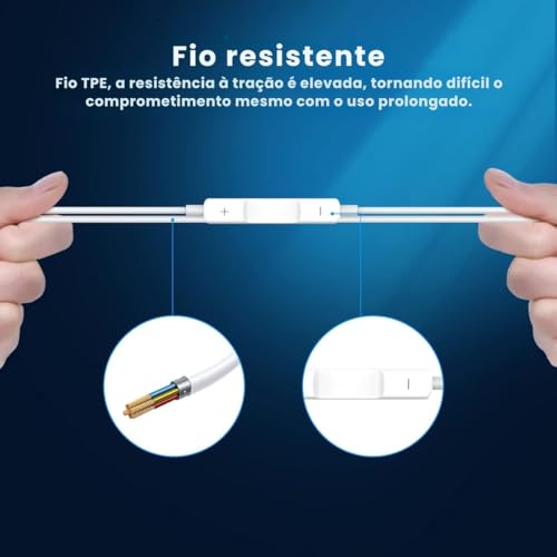 Fone de Ouvido com Fio Compatível com iPhone 7 8 Plus X Xs Max 11 12 Pro 13 com Microfone e Cancelam