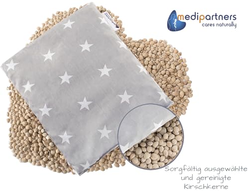 Medi Partners Kirschkernkissen Mikrowelle 20x25cm Körnerkissen groß Wärmekissen 500g Rechteck 100% Baumwolle Öko Natur Massagetherapie - Kirschkernkissen nacken schulter Kältetherapie (Sterne)