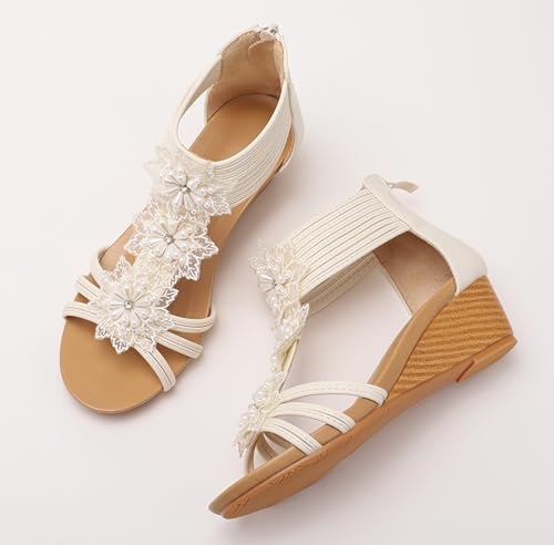 Wedge Sandals for Women Summer Open Toe Fashion Dress Shoes Flower Rhinestone Casual Ankle Strap Platform for Walking Beach Vacation Comfortable Dressy Sandals3