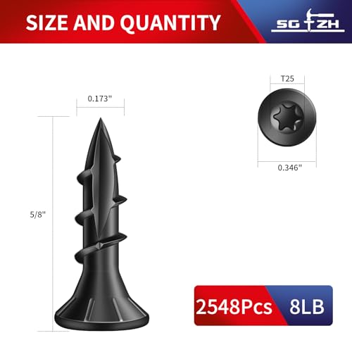 Image of #8 x 5 /8 inch Deck Screws (2548Pcs) 8lb. Exterior Wood Screws. Carbon Steel, Black, Flat Head, Rust Resistant epoxy Coated, with T25 Star Bit