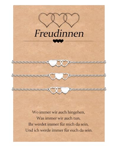 YELUWA 3 Pcs Geschenke für Freundin/Frauen - Herz Freundschaftsarmband Geschenk Beste Freundin Geburtstag Geschenk Freundinnen Weihnachten Geburtstagsgeschenk für Freundinnen Geschenke Schwester Bff