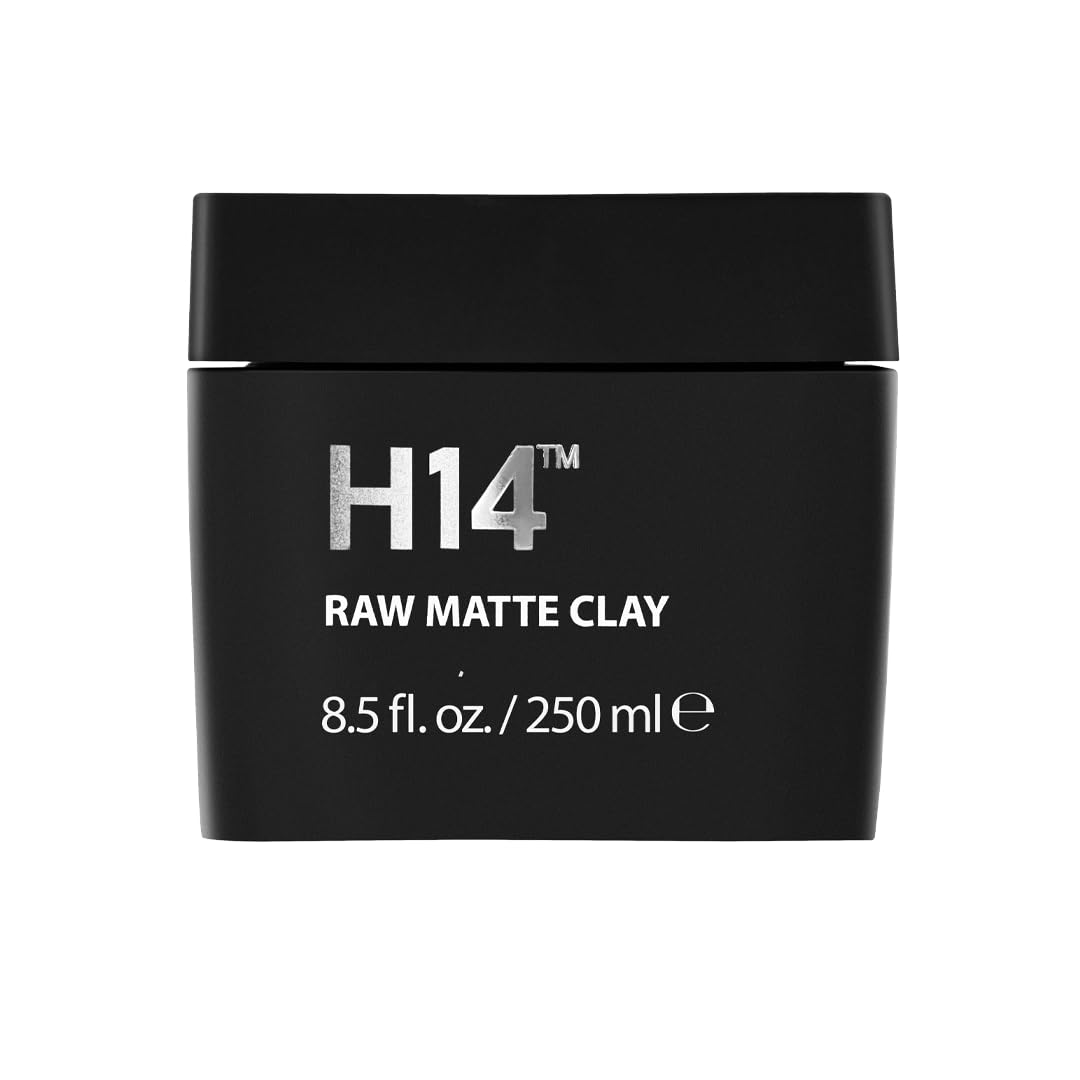 H14 Raw Matte Clay for Men | Strong Flexible Hold Hair Clay with Bentonite & Kaolin | Reworkable Texture, True Matte Finish, Non-Greasy, Residue-Free – 8.5 fl oz / 250 ml – Made in Europe