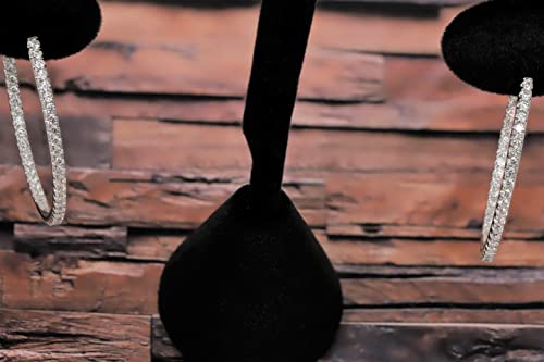 925 Sterling Silver Cubic Zirconia Hoop Earrings, 3.5cm Diameter Single Row Inside Out4