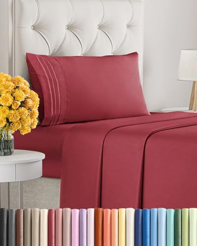Image of Twin XL Size 3 Piece Sheet Set - Ultra Soft & Cooling Bed Sheets - Berry